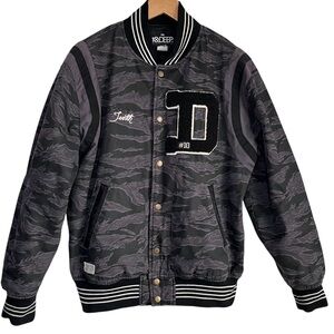 10.Deep Tenth Division Varsity Letterman‎ Jacket Mens M Black Gray Camo